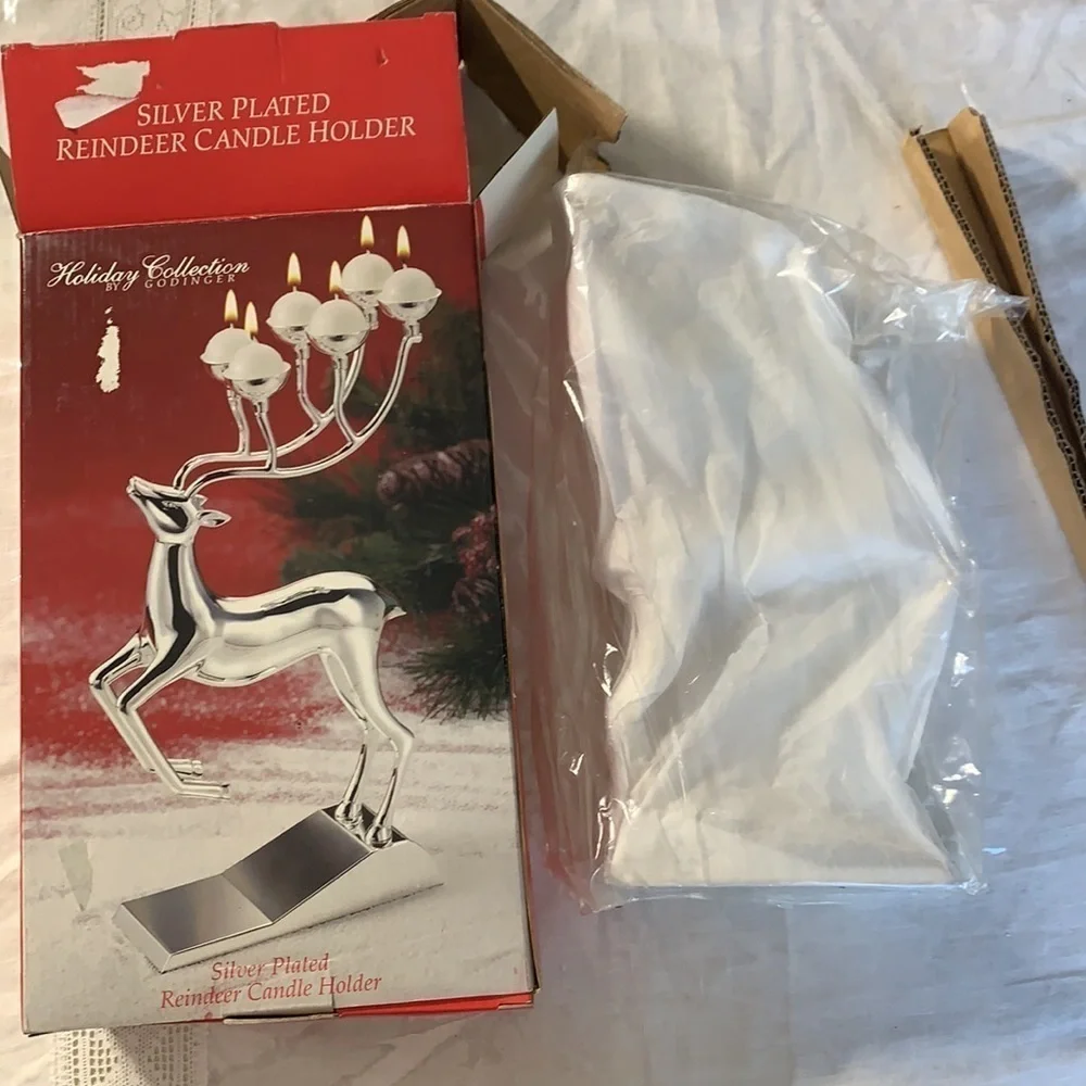 New in box holiday collection by godinger silver plated reindeer candle holder
